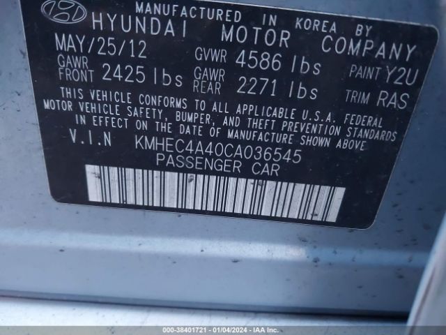 Photo 8 VIN: KMHEC4A40CA036545 - HYUNDAI SONATA HYBRID 