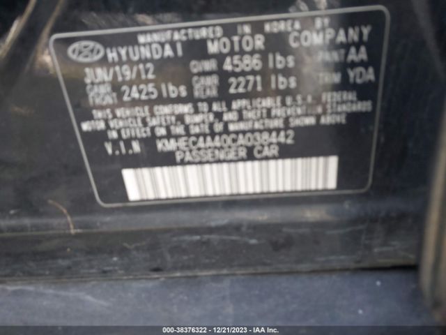 Photo 8 VIN: KMHEC4A40CA038442 - HYUNDAI SONATA HYBRID 