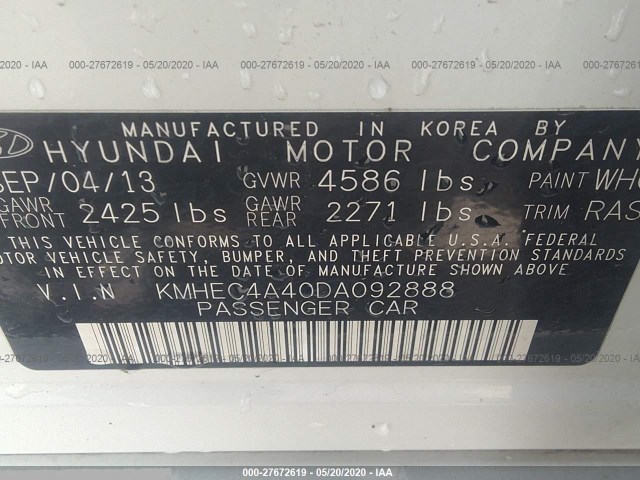 Photo 8 VIN: KMHEC4A40DA092888 - HYUNDAI SONATA 