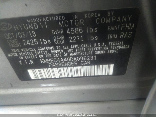 Photo 8 VIN: KMHEC4A40DA096231 - HYUNDAI SONATA HYBRID 