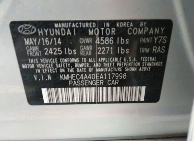 Photo 8 VIN: KMHEC4A40EA117998 - HYUNDAI SONATA HYBRID 