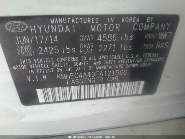 Photo 8 VIN: KMHEC4A40FA121566 - HYUNDAI SONATA HYBRID 