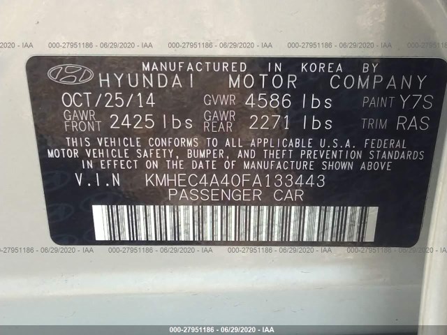 Photo 8 VIN: KMHEC4A40FA133443 - HYUNDAI SONATA HYBRID 