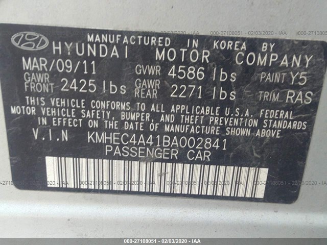 Photo 8 VIN: KMHEC4A41BA002841 - HYUNDAI SONATA 