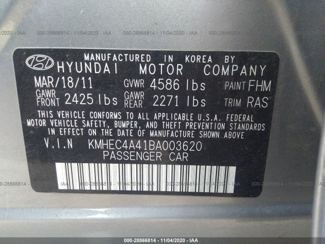 Photo 8 VIN: KMHEC4A41BA003620 - HYUNDAI SONATA 