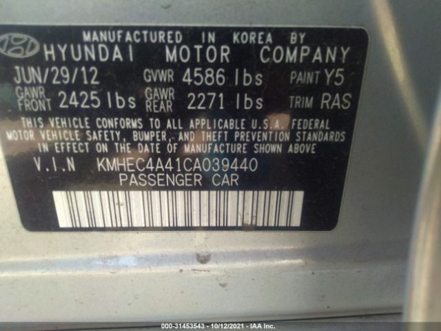 Photo 8 VIN: KMHEC4A41CA039440 - HYUNDAI SONATA 