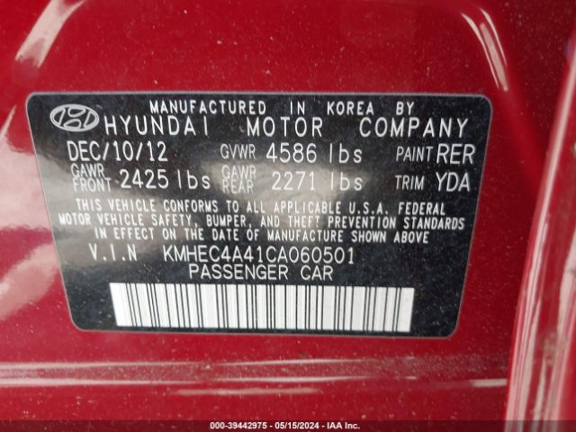 Photo 8 VIN: KMHEC4A41CA060501 - HYUNDAI SONATA HYBRID 