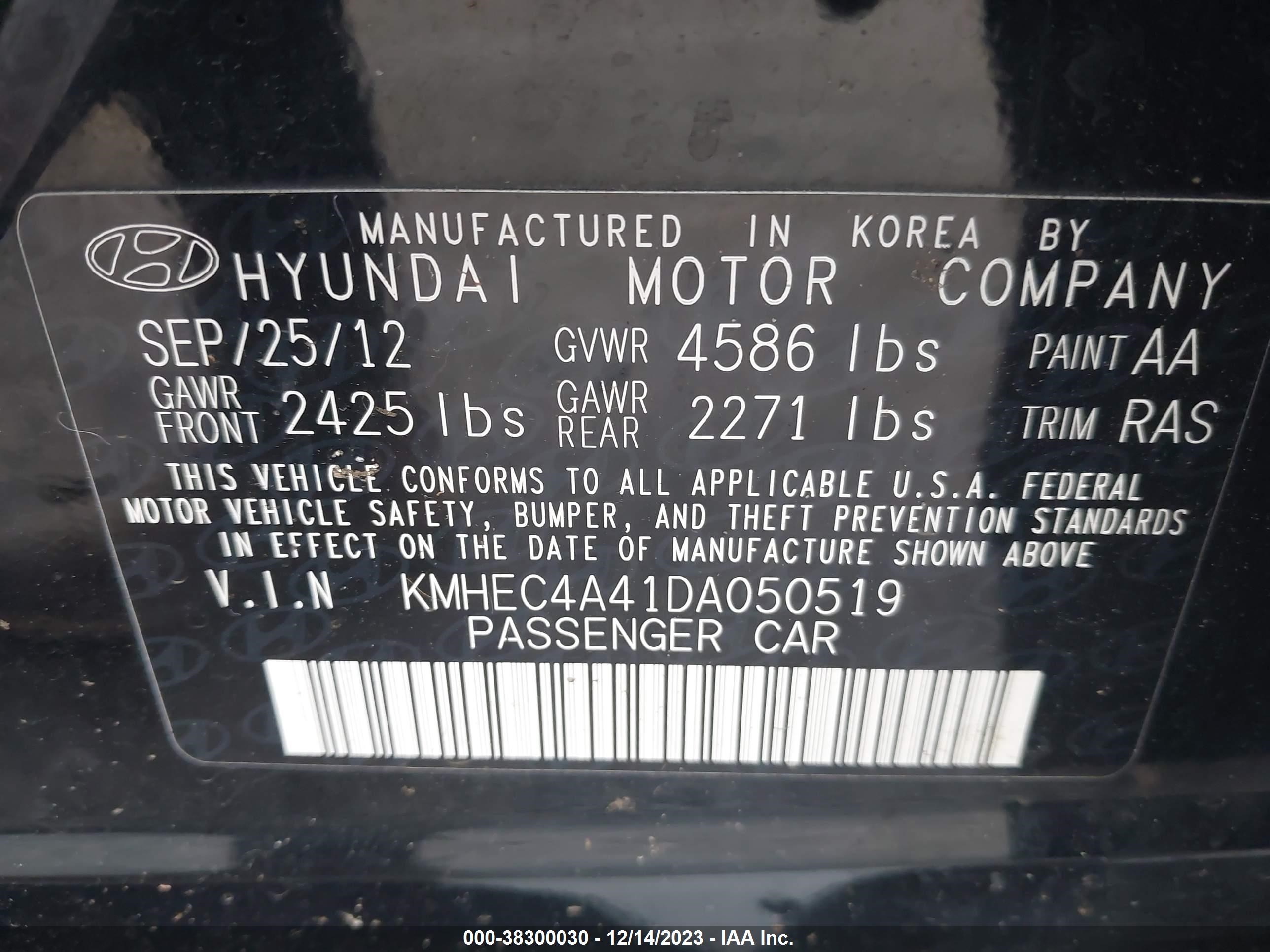 Photo 8 VIN: KMHEC4A41DA050519 - HYUNDAI SONATA 