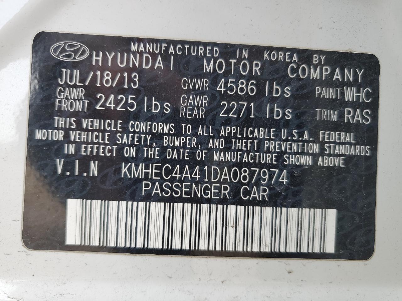 Photo 11 VIN: KMHEC4A41DA087974 - HYUNDAI SONATA 