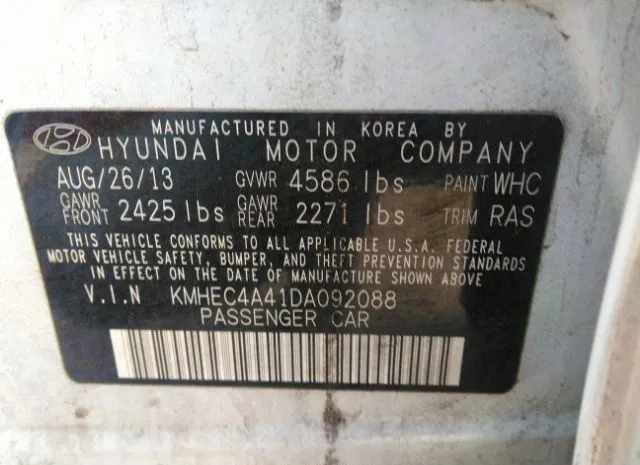 Photo 8 VIN: KMHEC4A41DA092088 - HYUNDAI SONATA HYBRID 