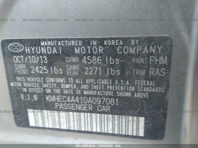 Photo 8 VIN: KMHEC4A41DA097081 - HYUNDAI SONATA HYBRID 