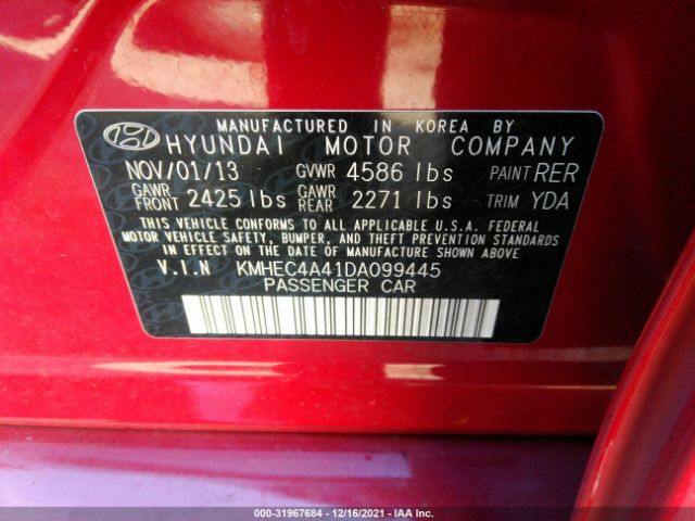 Photo 8 VIN: KMHEC4A41DA099445 - HYUNDAI SONATA HYBRID 