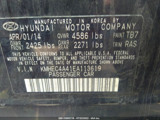 Photo 8 VIN: KMHEC4A41EA113619 - HYUNDAI SONATA HYBRID 