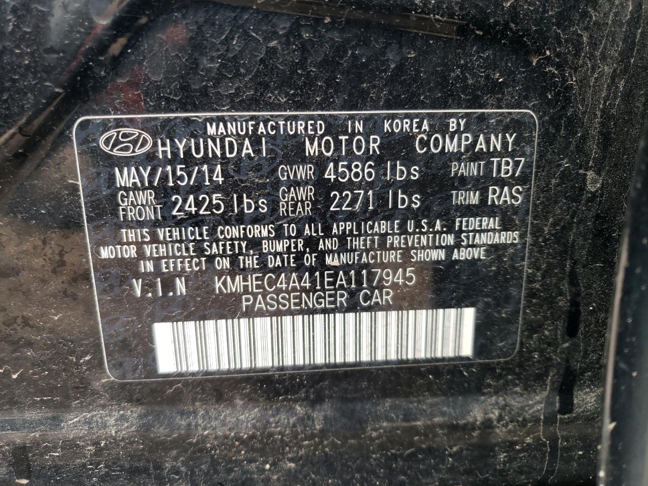 Photo 11 VIN: KMHEC4A41EA117945 - HYUNDAI SONATA 