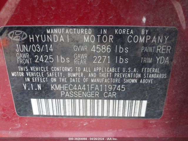 Photo 8 VIN: KMHEC4A41FA119745 - HYUNDAI SONATA HYBRID 