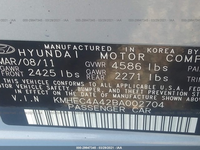 Photo 8 VIN: KMHEC4A42BA002704 - HYUNDAI SONATA 