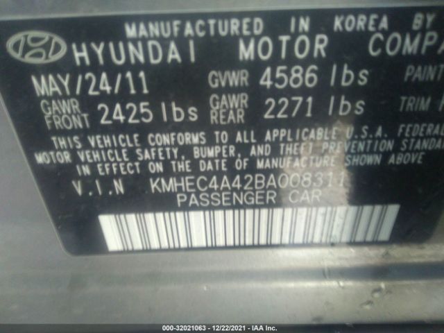 Photo 8 VIN: KMHEC4A42BA008311 - HYUNDAI SONATA 