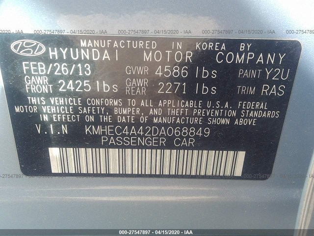 Photo 8 VIN: KMHEC4A42DA068849 - HYUNDAI SONATA HYBRID 