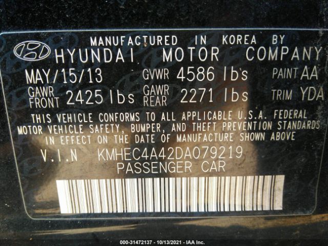 Photo 8 VIN: KMHEC4A42DA079219 - HYUNDAI SONATA HYBRID 