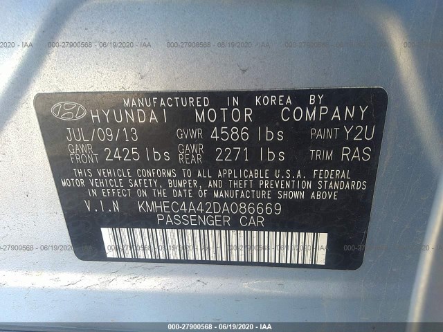 Photo 8 VIN: KMHEC4A42DA086669 - HYUNDAI SONATA HYBRID 