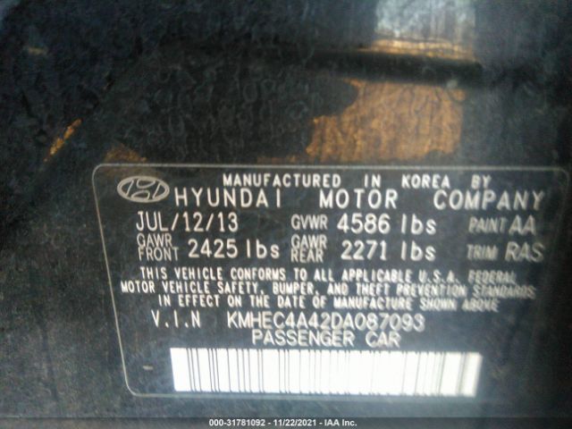 Photo 8 VIN: KMHEC4A42DA087093 - HYUNDAI SONATA HYBRID 