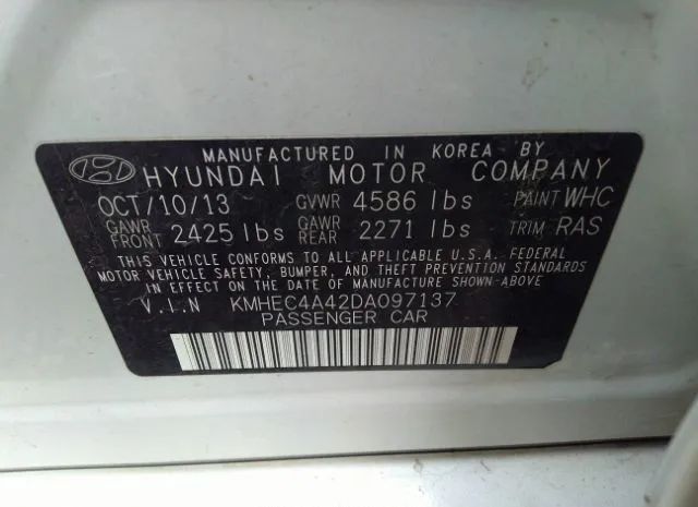 Photo 8 VIN: KMHEC4A42DA097137 - HYUNDAI SONATA HYBRID 