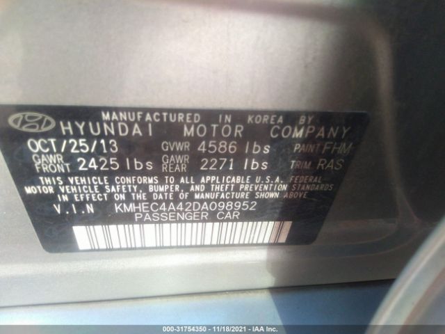 Photo 8 VIN: KMHEC4A42DA098952 - HYUNDAI SONATA HYBRID 