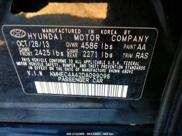 Photo 8 VIN: KMHEC4A42DA099096 - HYUNDAI SONATA HYBRID 