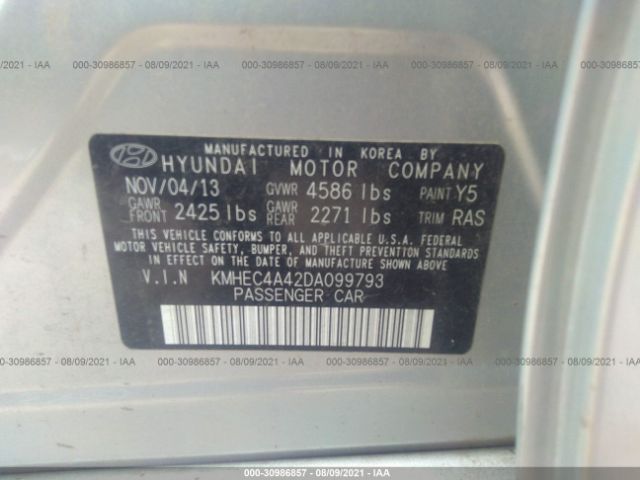 Photo 8 VIN: KMHEC4A42DA099793 - HYUNDAI SONATA HYBRID 