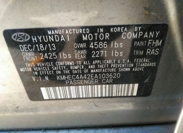 Photo 8 VIN: KMHEC4A42EA103620 - HYUNDAI SONATA HYBRID 