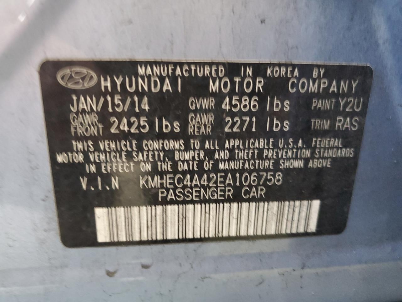 Photo 11 VIN: KMHEC4A42EA106758 - HYUNDAI SONATA 