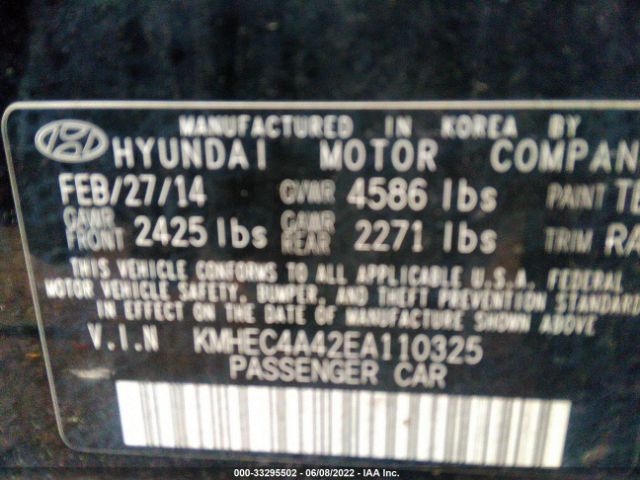 Photo 8 VIN: KMHEC4A42EA110325 - HYUNDAI SONATA HYBRID 