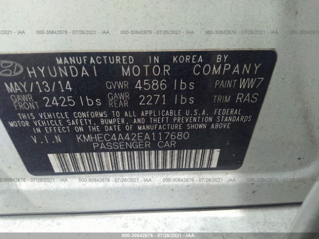 Photo 8 VIN: KMHEC4A42EA117680 - HYUNDAI SONATA HYBRID 