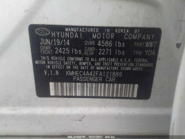 Photo 8 VIN: KMHEC4A42FA121889 - HYUNDAI SONATA HYBRID 