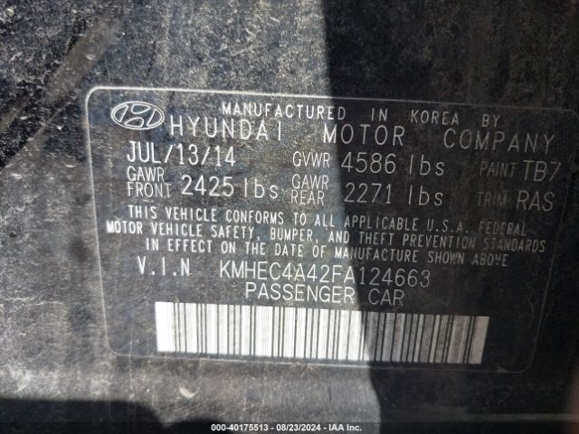 Photo 8 VIN: KMHEC4A42FA124663 - HYUNDAI SONATA 