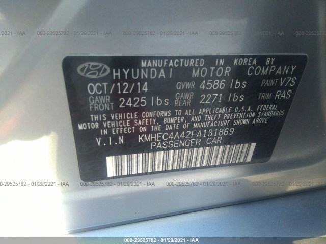 Photo 8 VIN: KMHEC4A42FA131869 - HYUNDAI SONATA HYBRID 