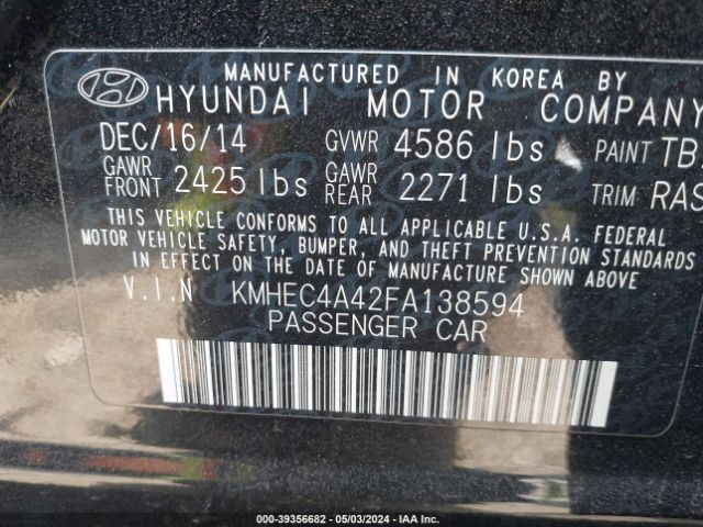 Photo 8 VIN: KMHEC4A42FA138594 - HYUNDAI SONATA HYBRID 