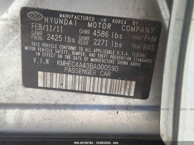 Photo 8 VIN: KMHEC4A43BA000590 - HYUNDAI SONATA 