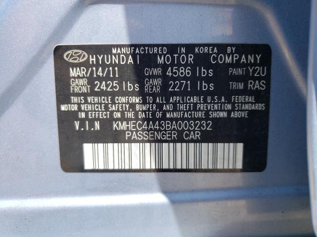 Photo 9 VIN: KMHEC4A43BA003232 - HYUNDAI SONATA HYB 