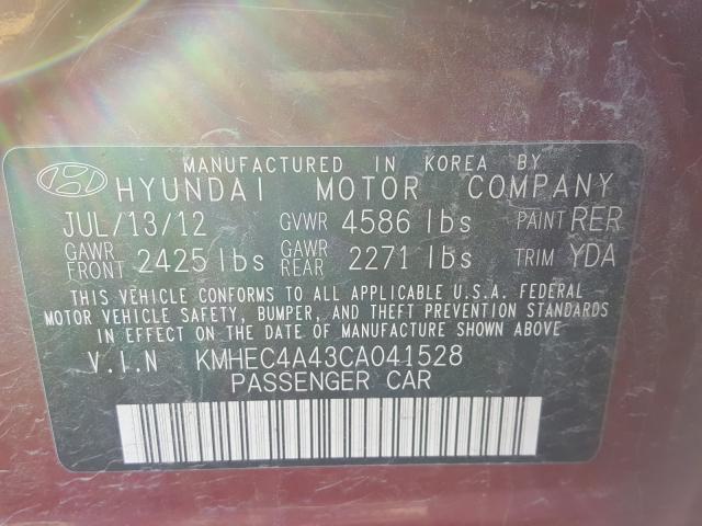 Photo 9 VIN: KMHEC4A43CA041528 - HYUNDAI SONATA HYB 