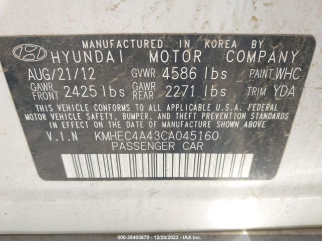 Photo 8 VIN: KMHEC4A43CA045160 - HYUNDAI SONATA HYBRID 