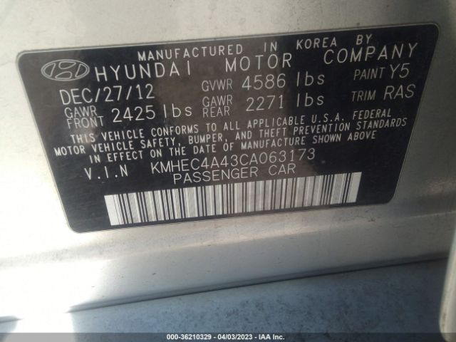 Photo 8 VIN: KMHEC4A43CA063173 - HYUNDAI SONATA HYBRID 