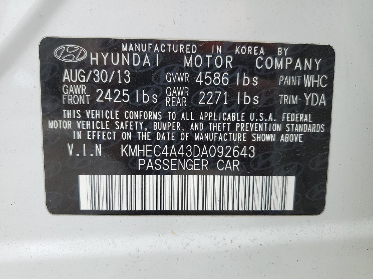 Photo 9 VIN: KMHEC4A43DA092643 - HYUNDAI SONATA 