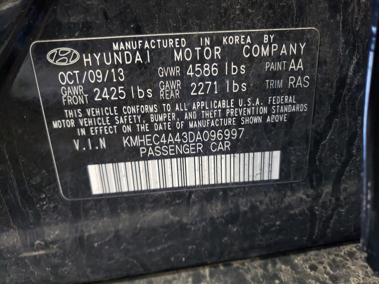 Photo 11 VIN: KMHEC4A43DA096997 - HYUNDAI SONATA 