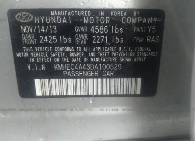 Photo 8 VIN: KMHEC4A43DA100529 - HYUNDAI SONATA HYBRID 