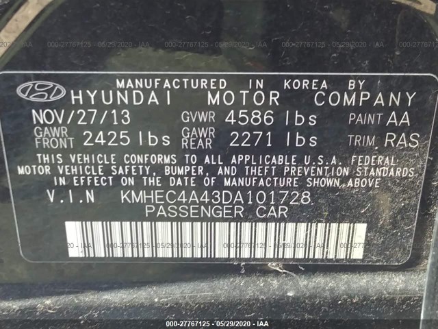 Photo 8 VIN: KMHEC4A43DA101728 - HYUNDAI SONATA 