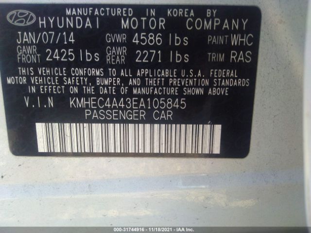 Photo 8 VIN: KMHEC4A43EA105845 - HYUNDAI SONATA HYBRID 