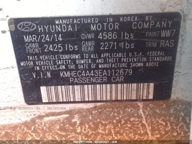 Photo 8 VIN: KMHEC4A43EA112679 - HYUNDAI SONATA HYBRID 