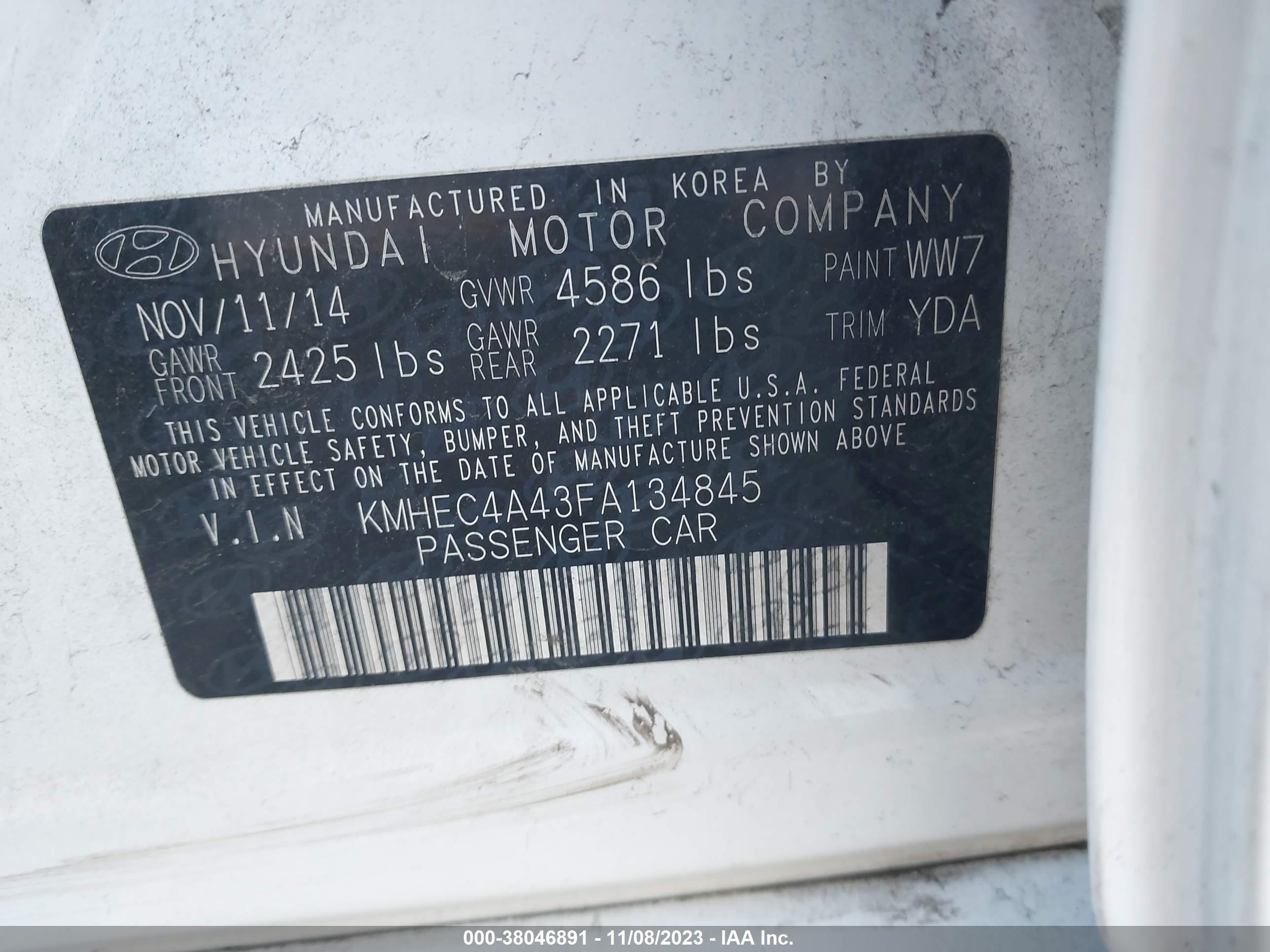 Photo 4 VIN: KMHEC4A43FA134845 - HYUNDAI SONATA 