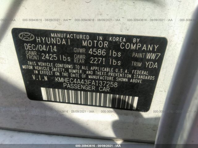 Photo 8 VIN: KMHEC4A43FA137258 - HYUNDAI SONATA HYBRID 